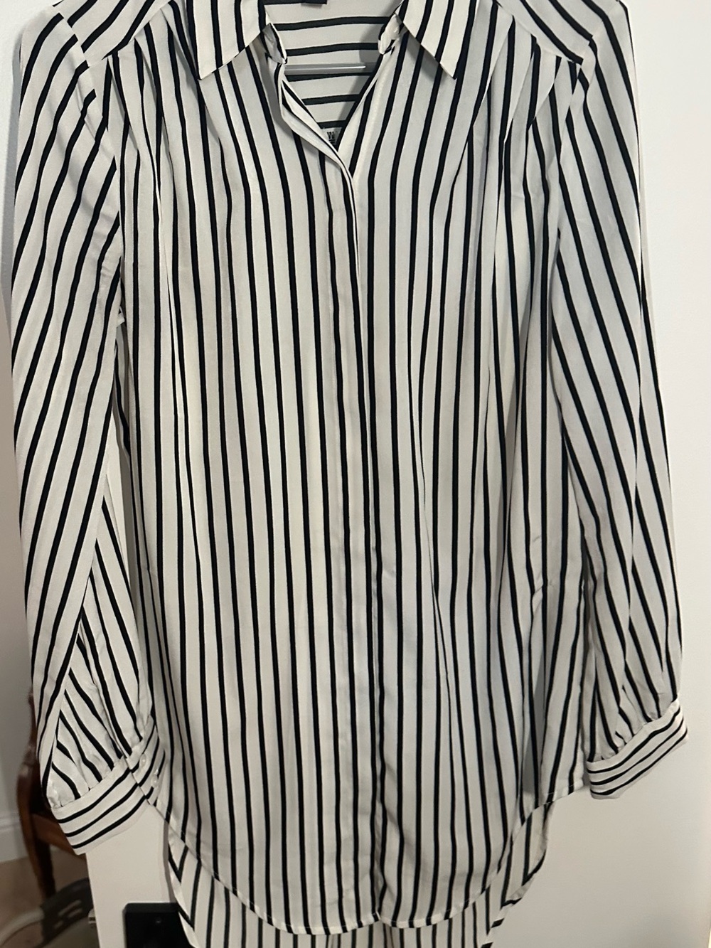 Express Black and White Striped Collared Shirt